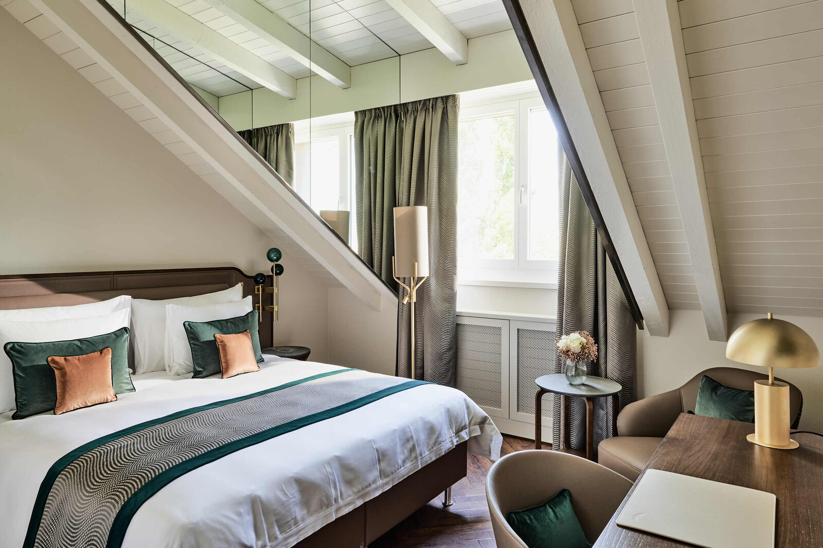 View of one of the double beds in a Two Bedroom Suite at the Grand Hotel Hof Ragaz.